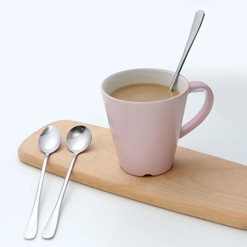 Long Handle Rice Soup Spoon Stainless Steel Dessert Scoop Hot Drinking Tableware Coffee Spoon Stir Teaspoons Kitchen Dinnerware