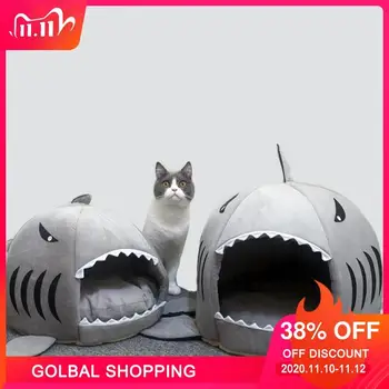 

Hot Cat Mat Shark Shape House Warm Kennel Kittens Bed One Mats Two Usages Kennel Cat Beds Outdoor Tent Pet Products Cats Basket