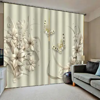 

beige curtains Photo 3D Curtains for Living Room Window flower curtains stereoscopic curtains