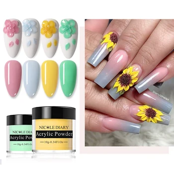 

NICOLE DIARY 10g Clear Dip Powder Pink Yellow Acrylic Dip Powder Extension Carved Flower Powder DIY Nail Art Decoration