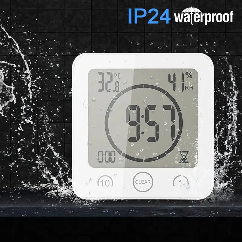 ЖК-цифровые настенные часы водонепроницаемый Душ ванная комната настенные часы на присоске таймер обратного отсчета Будильник Время Температура измеритель влажности