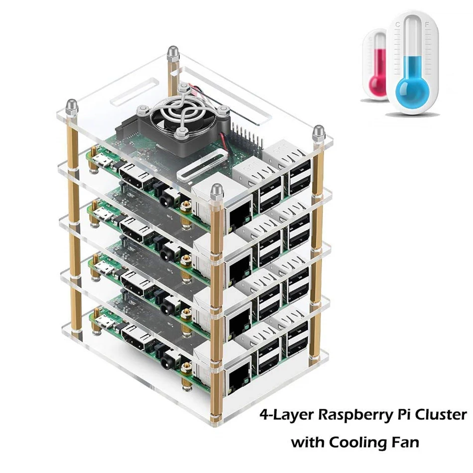 Последний чехол Raspberry pi 4 4-слойный Прозрачный Акриловый Корпус Корпуса для Pi 4B 3B + 3