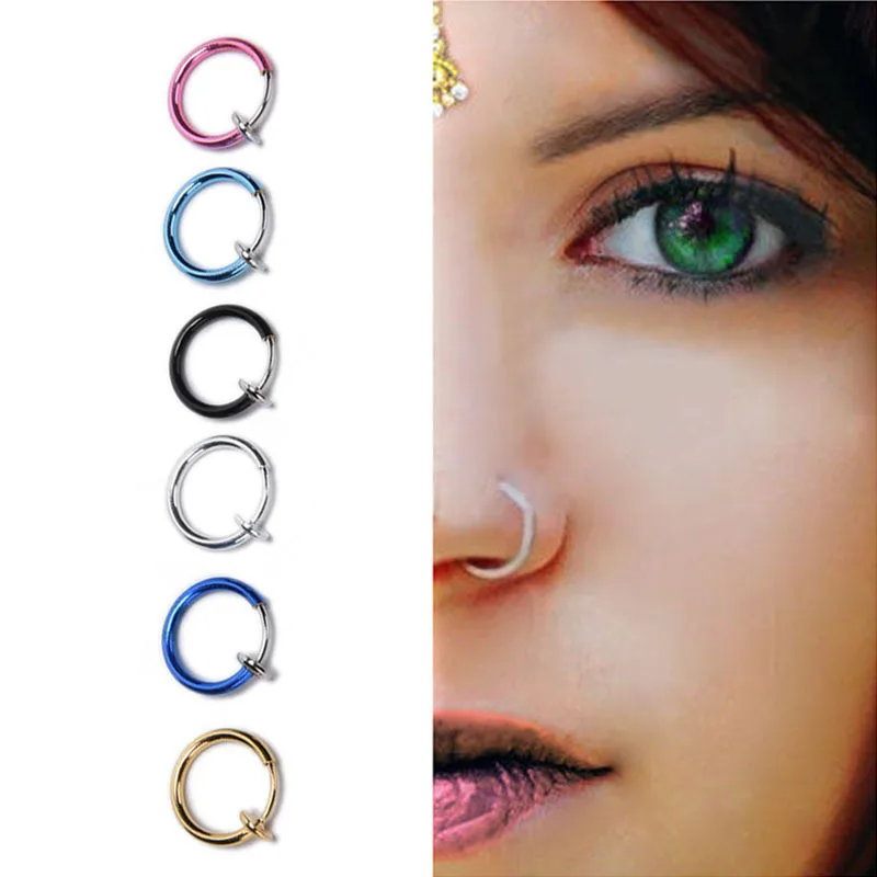 Hot Sale 2Pcs Nose Lip Ear Fake Piercing Rings Stud 6 Colors Clip On Boby Punk Goth False Hoop Earrings Septum