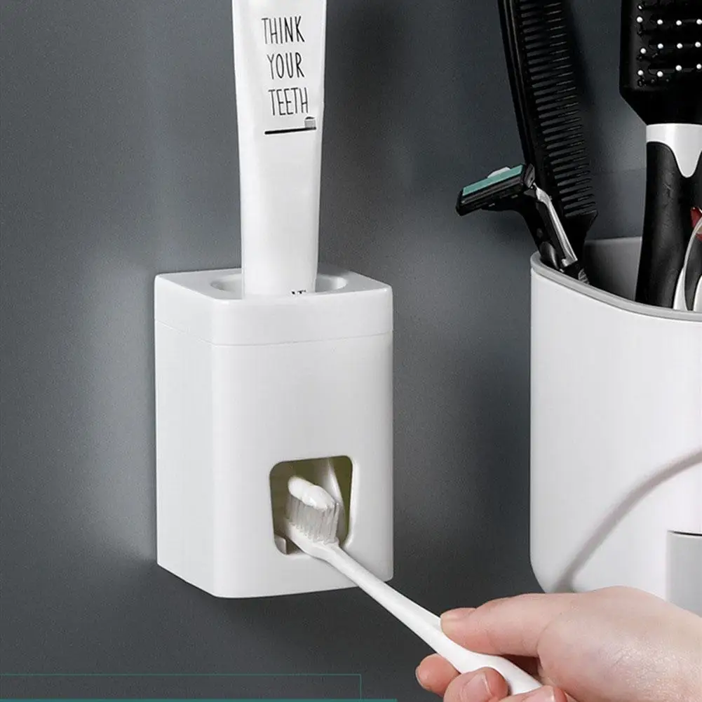 

Free Punching Bathroom Accessories Set Automatic Toothpaste Dispenser Holder Toothbrush Wall Mount Rack Bathroom Holder Tool Set