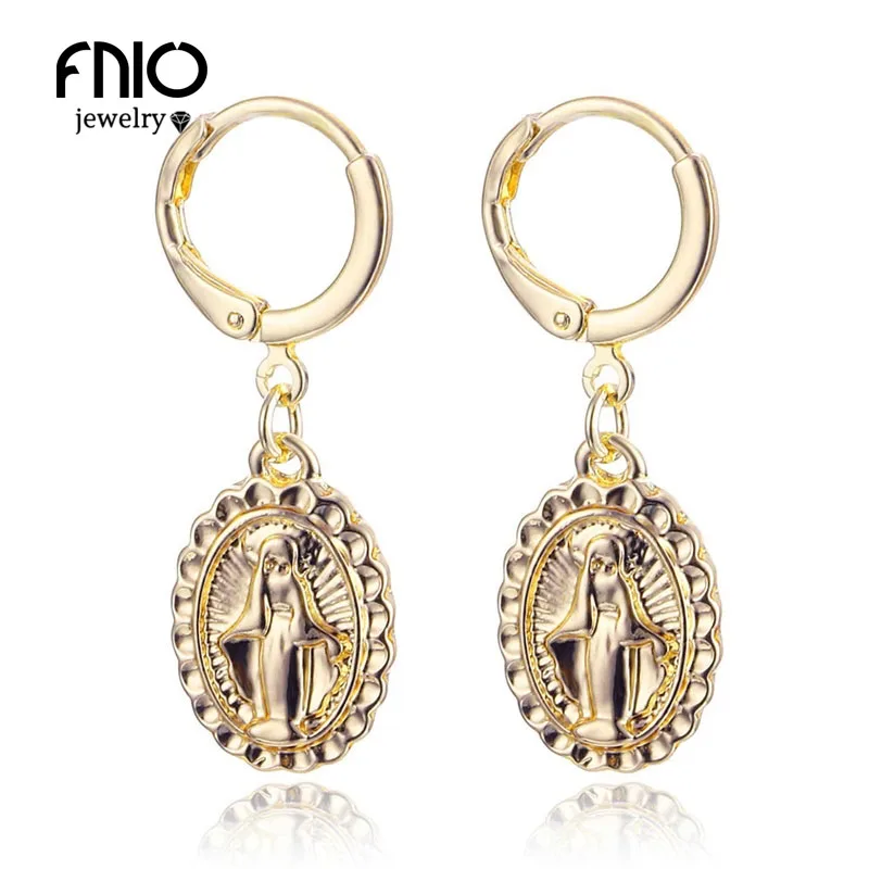 FNIO [трехцветные серьги] медальон Дева Мария женские серьги ретро религиозный стиль женские Brincos ювелирные подарки