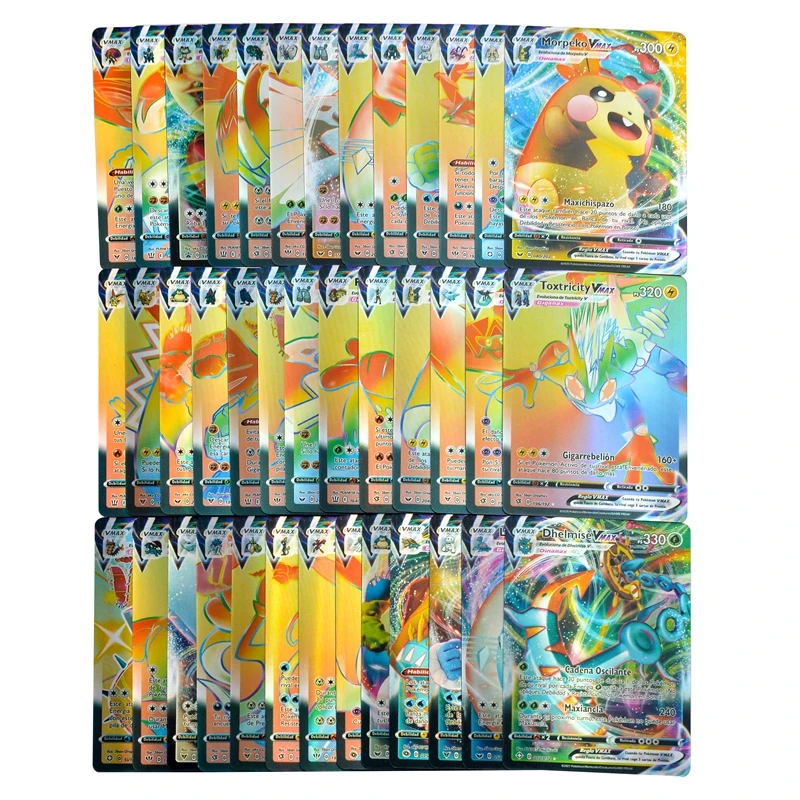 55~100Pcs Pokémon Spanish Ianguage Flash Game Battle Collection Card Children Battle Interactive Trade Toys Gift