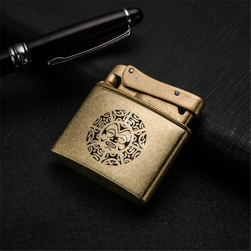 D Honest Copper Cigarette Lighter Gasoline Vintage Kerosene For oil Lighter Grinding Wheels Fire Lighter Retro Windproof Lighter - Цвет: D