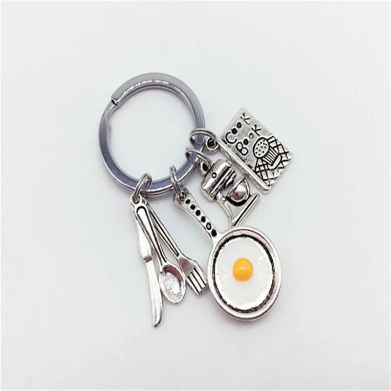 1Pcs Cook Keychain Chef Gift Fried Egg Silver Color Cutlery Kitchen | Украшения и аксессуары