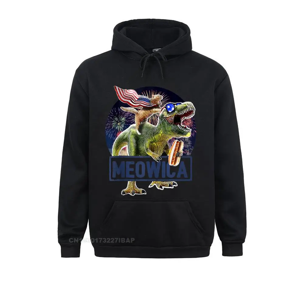 Meowica Cat T Rex Dinosaur American Flag 4th Of July Hoodie Women's Sweatshirts Crazy Hoodies Graphic Chinese Style Sportswears