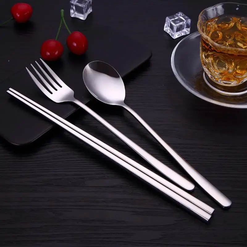 4 pcs/Set Knife Fork Spoon Portable Stainless Steel Reusable Flatware Tableware Cutlery with Box for Travel Picnic Business