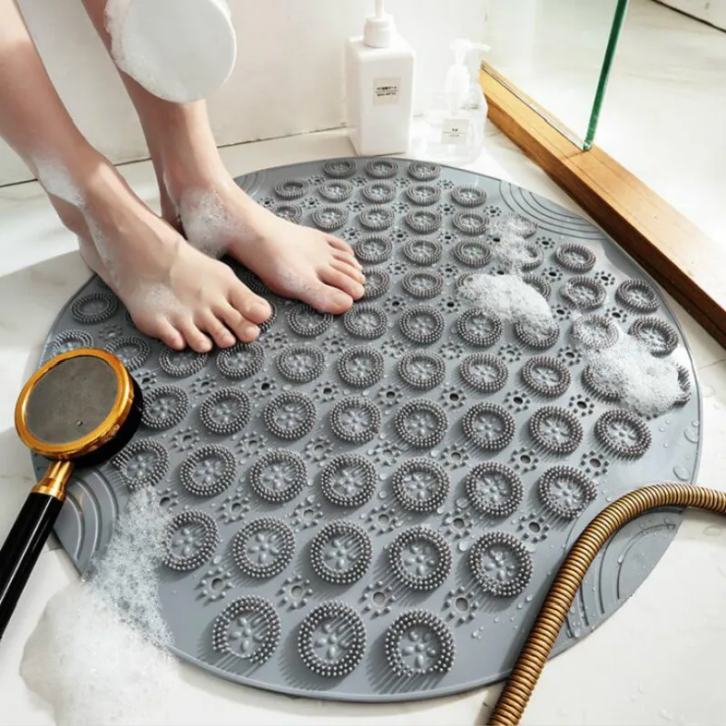 

1pc 55*55CM Round Anti-skid Bath Shower Mats PVC Soft Shower Bathroom Massage Mat Suction Cup Non-slip Bathtub Large Size Rugs