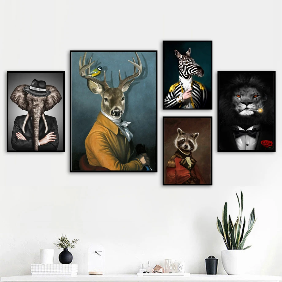 Стильный тигра льва слона жирафа и волк Wall Art Холст Картины постеры с животными