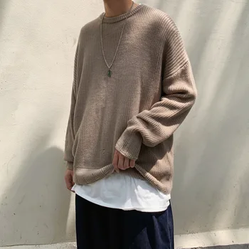 

Winter New Sweater Men Warm Fashion Solid Color Casual O-neck Sweater Pullover Man Streetwear Loose Hole Sweater Male Clothes