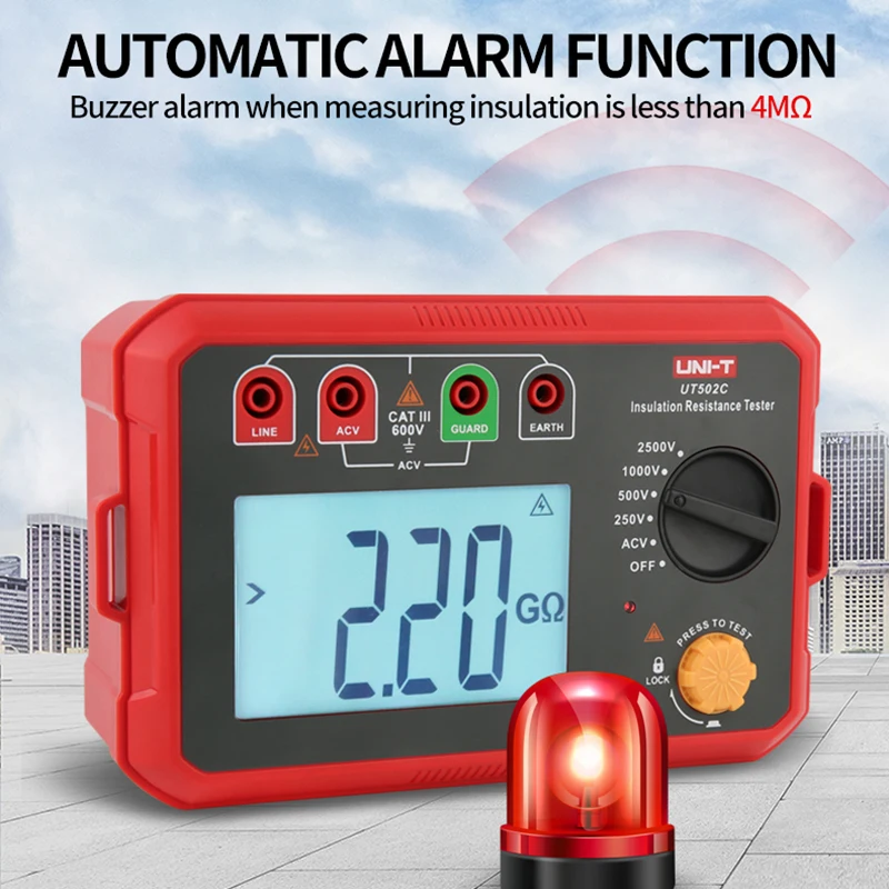 UNI-T Digital UT502C 2500V Insulation Resistance Tester 20G&Omega; Ommeter Ground Meter Backlight Auto Range resistance tester