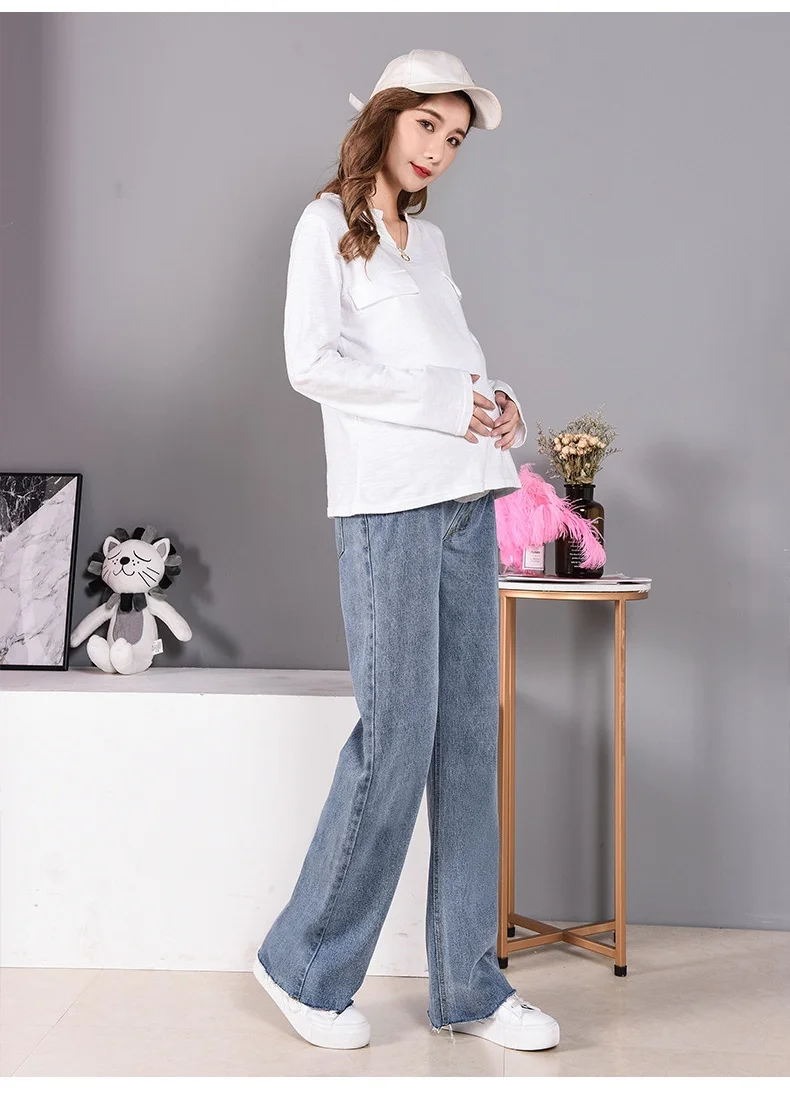 Джинсы для беременных, свободные штаны для отдыха с высокой талией, винтажные широкие джинсы, джинс для беременных, стильные, универсальные, простые, Длинные