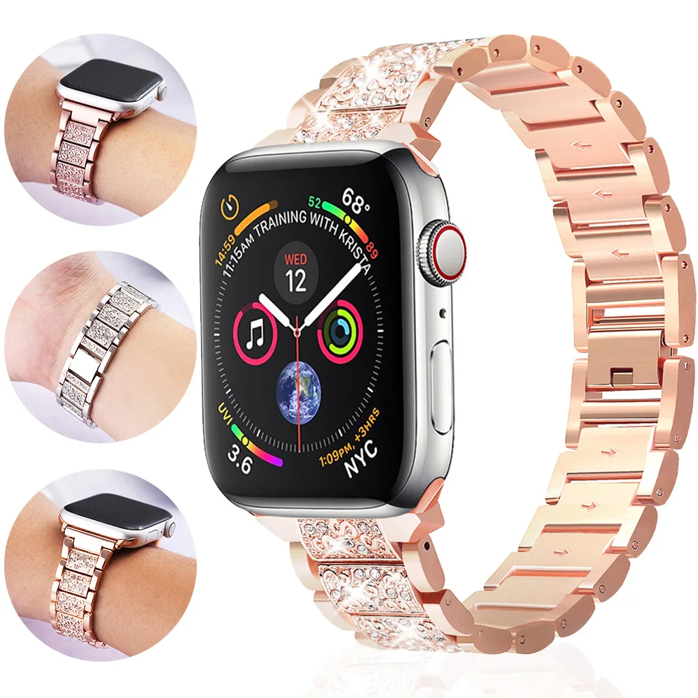 

Stainless steel strap for Apple Watch 40mm 44mm 38mm 42mm ladies diamond band for Apple iWatch series 5 4 3 2 1 iWatch bracelet