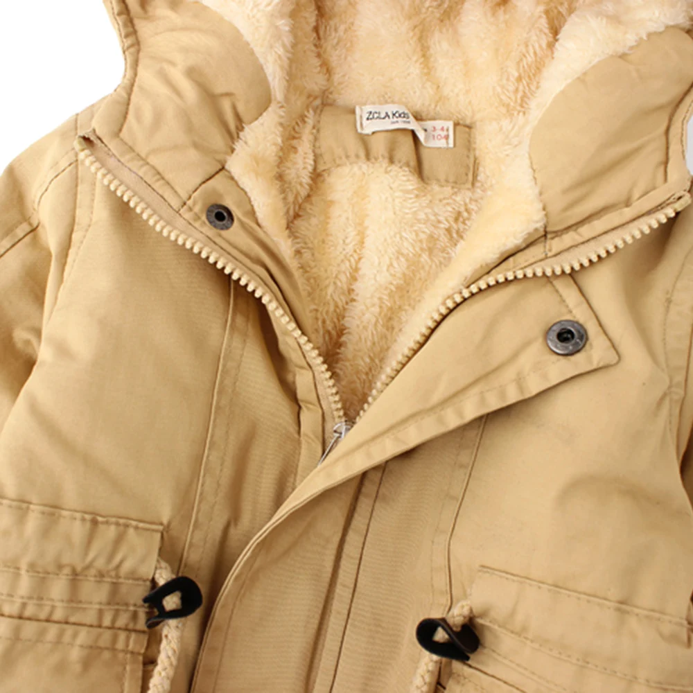 Одежда для детей 3-8 лет, зимнее пальто с мягкой теплой флисовой подкладкой, с капюшоном, с регулируемой талией, с кулиской, зеленого цвета