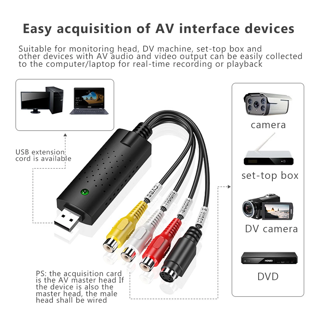 USB 2 0 аудио AV ТВ карта конвертер VHS в DVD аналоговый видео цифровой формат захвата