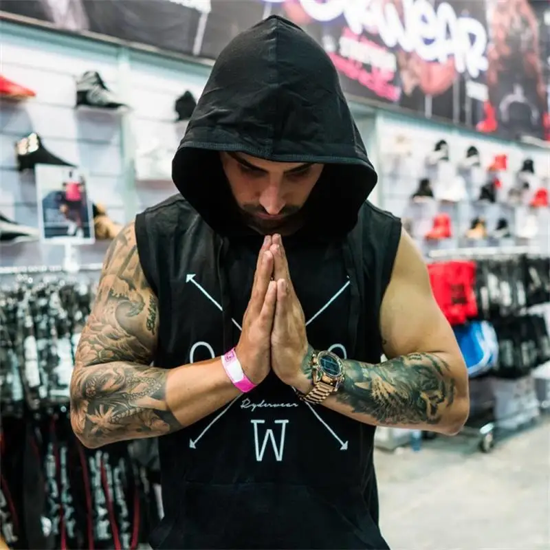 Muscle Kid Brothers Cap Waistcoat Thin Coat Sports Fitness Vest Sleeveless Cardigan Vest Hoodie Fashion