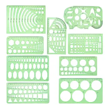 

9 PCS Geometric Plastic Circles Squares Hexagons Triangle Template Ruler Drawing Tools Mapping Student School Stationery