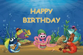 

Laeacco Cartoon Animals Seabed Octopus Lobster Newborn Baby Birthday Portrait Photo Background PhotographyBackdrop Photo Studio