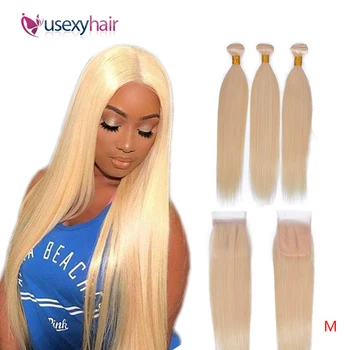 

613 Blonde Bundles With Closure Brazilian Straight Hair 3 Bundles With Closure Blonde Human Hair Bundles With Closure Remy