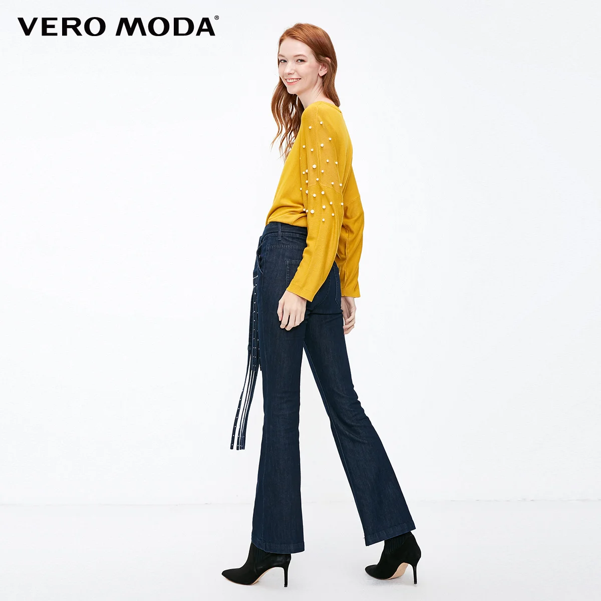 Vero Moda Women's Imitation Pearl Batwing Sleeves Drop-Shoulder Pure COLor Knit | 318324548