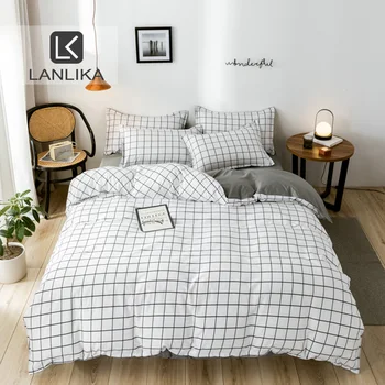 

Lanlika Grid Bedding Set Nordic Simple Bed Flat Sheet Pillowcases Duvet Cover Set Bedclothes Bed Linens Double Queen Adult Bed