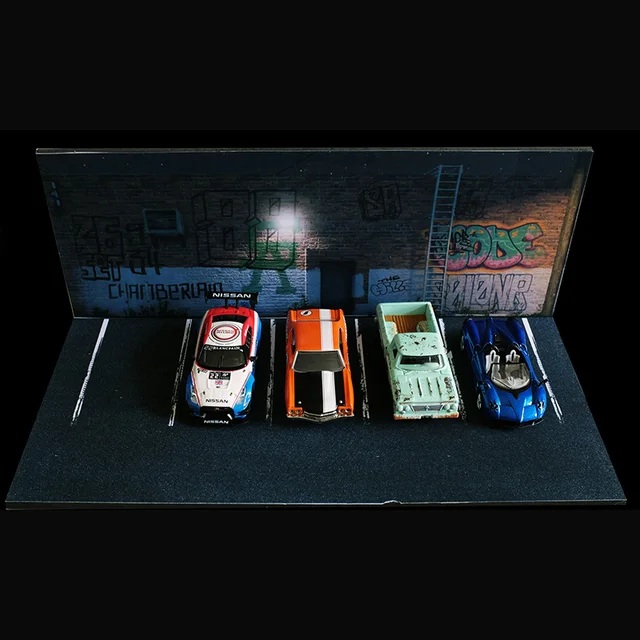 1/64 Scale American Street Parking Space Red Brick Wall Graffiti Version Fit Car Model Display Garage Parking Lot Scene 1