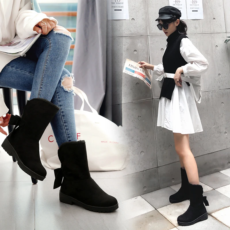 

butterfly decoration women boots winter with plush waterproof snow boots