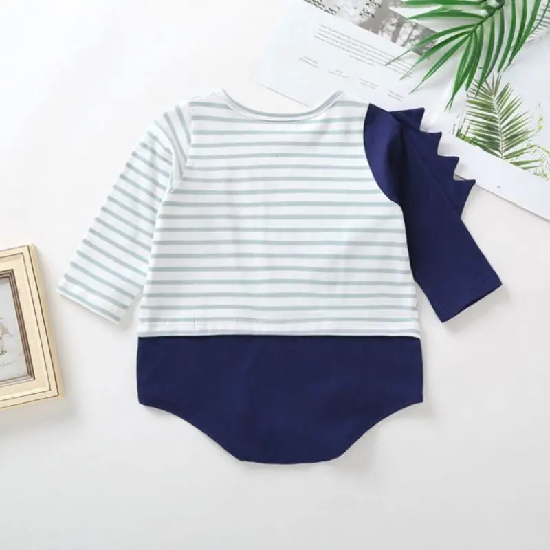 Боди с длинным рукавом в полоску с милым динозавром для малышей и детей постарше