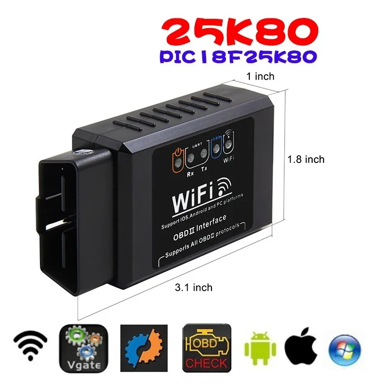ELM327 WI-FI V1.5 PIC18F25K80 elm327 v1.5 obd2 сканер для iPhone ios elm 327 v1.5 на русском bluetooth v1.2 Бортовая Диагностика машины