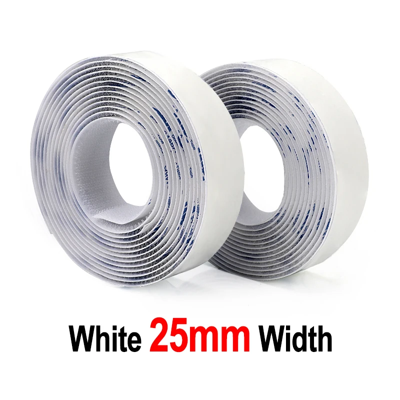 white 25mm 1meter 16/20/25/30/38/50 мм x 1 м супер липучие Магия Нейлона Стикеры черный, белый цвет крюк липучка клейкая лента петли диски липучками на Клее 3M - Цвет: white 25mm 1meter