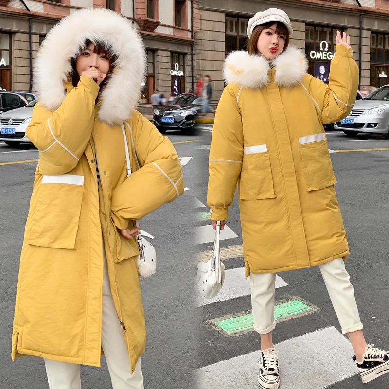 

2019 Winter New Style Korean-style Mid-length down Jacket Cotton-padded Clothes Loose-Fit Hooded Thick WOMEN'S Cotton Jacket