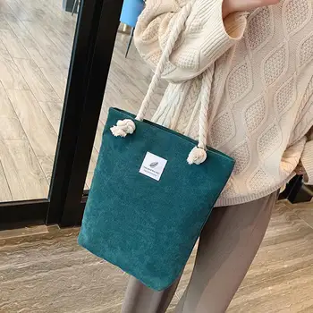 

Women Corduroy Casual Handbags Fashion Solid Shoulder Bag Simple Large-Capacity Portable Durable Casual Chain Shopping Totes