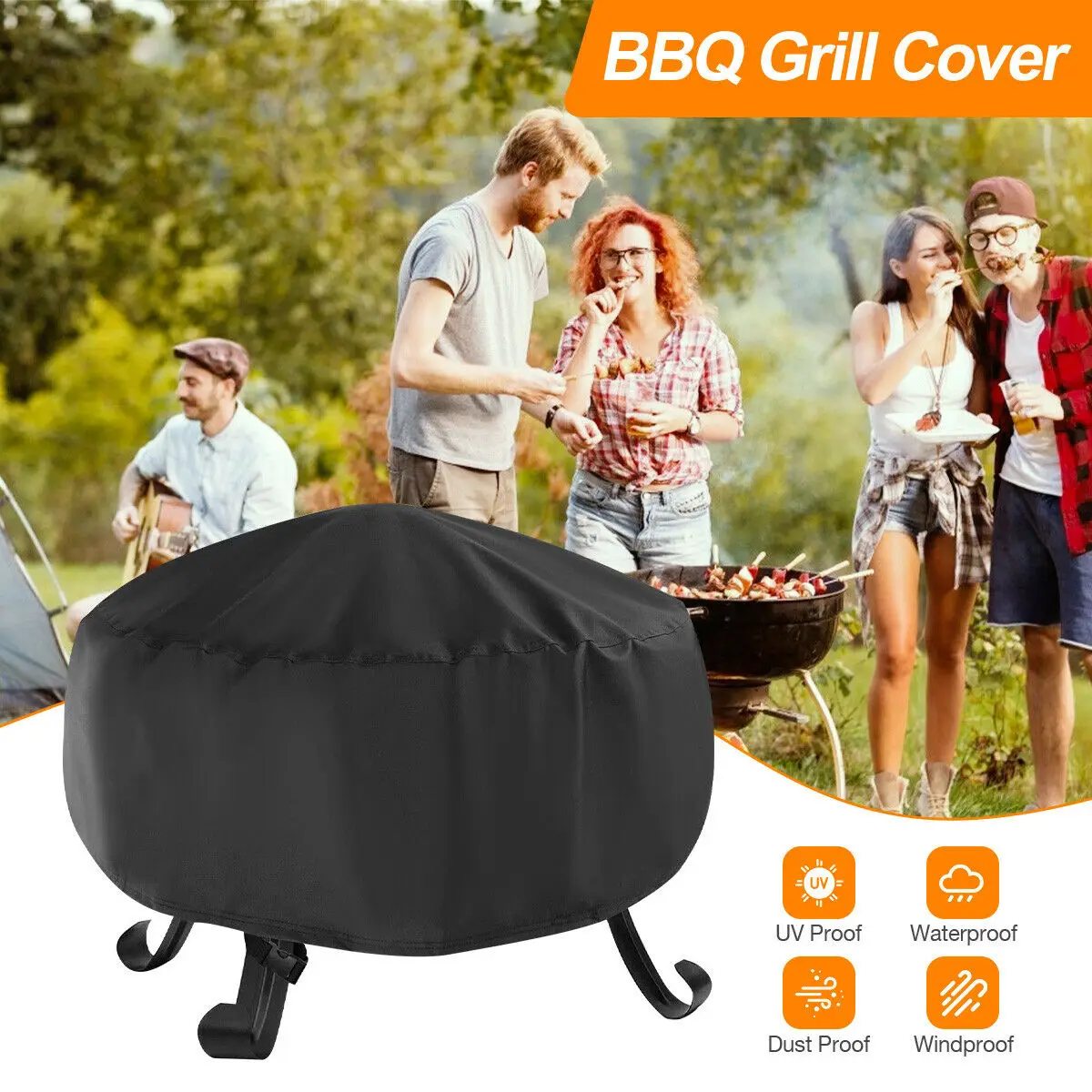 C2 47&quot Round Black Fire Pit Cover Waterproof UV Protector Windproof Grill BBQ Patio Cooking Anti Dust Stove Kits |