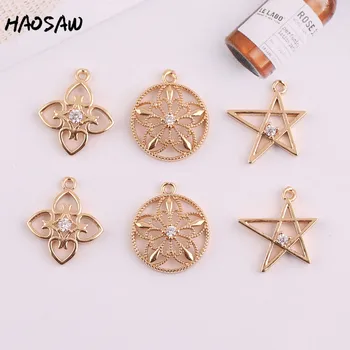 

HAOSAW 6Pcs/Lot CZ Store Charm/Star Flower Design/Cooper/Jewelry Accessories/Earring Findings/DIY Jewelry Making/Hand Made