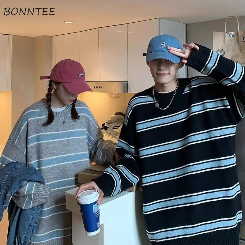 

Pullovers Women Striped Couples Stylish Sweet Ladies Knitted Elegant All-match Popular Simple College Cozy Classic Sweater New
