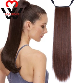 

White people Synthetic Long Straight Ribbon Drawstring Ponytails Hair Pieces Clip In on Hair Extensions Pony Tail Hair Extensio