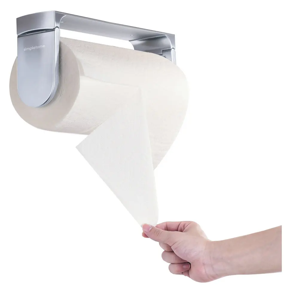 simpletome ONE HAND TEAR Paper Towel Holder Under Cabinet Silver Easy  Ahesive To Install