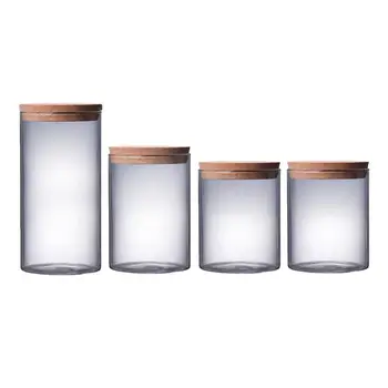 

4 Pcs Transparent Canister Bottles Kitchen Food Cork Sealed Storage Containers Empty Glass Storage Jar for Loose Tea Coffee Bean