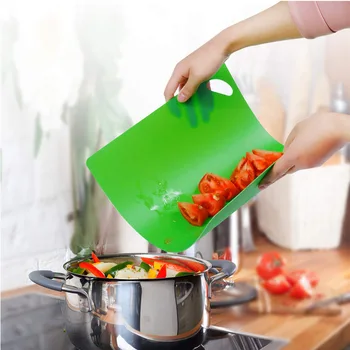 

6 Pcs Flexible Plastic Cutting Board Mats Set Colored Kitchen Mats with Food Icons Easy Grip Handles SNO88