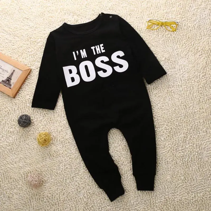 Детские комплекты одежды с надписью «I'm THE BOSS», комбинезон с длинными рукавами для мальчиков и девочек, детское боди Одежда