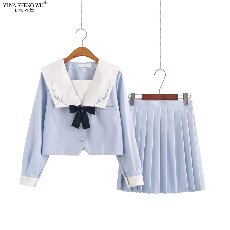 Japanese School JK Uniform Long Short Sleeve Shirt Pleated Skirt Suits for Teenage Girls Cheerleading Chorus Party