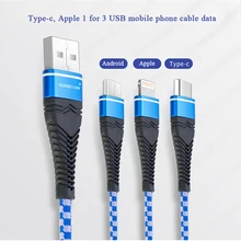 1,2 м 3 в 1 USB кабель для передачи данных для мобильного телефона 3A Быстрая зарядка USB кабель для передачи данных синхронная Зарядка для IOS Android type-c Интерфейс