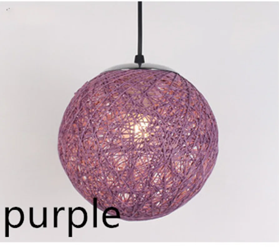 purple Винтажный Плетеный подвесной светильник с лампочкой, столовая, гостиная, промышленный Лофт, скандинавский классический мяч для помещений, подвесной светильник E27 - Цвет корпуса: purple