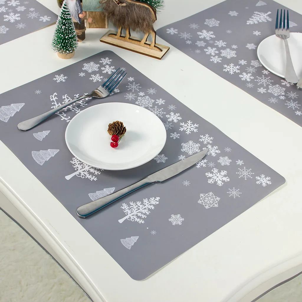 Рождественский Печатный обеденный стол ПВХ коврик вилка нож диск чаша колодки салфетки подставки под салфетки год 6 столовых приборов+ 6 подставок - Цвет: C