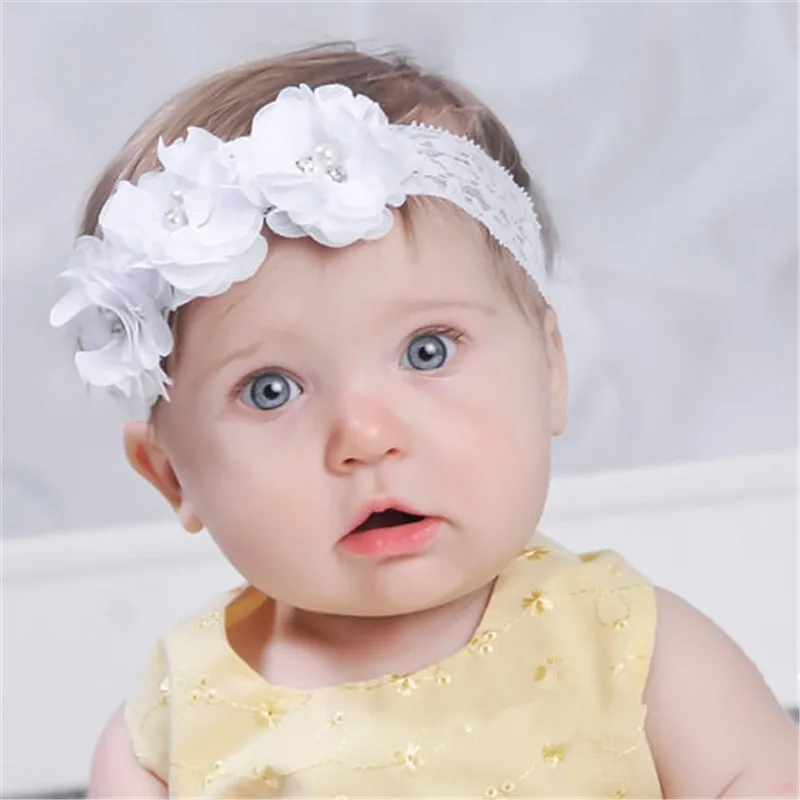 

New Style Europe And America CHILDREN'S Hair Ribbon Lace Broadband Pearl Chiffon Flower Hair Band Children Headdress Headband 13