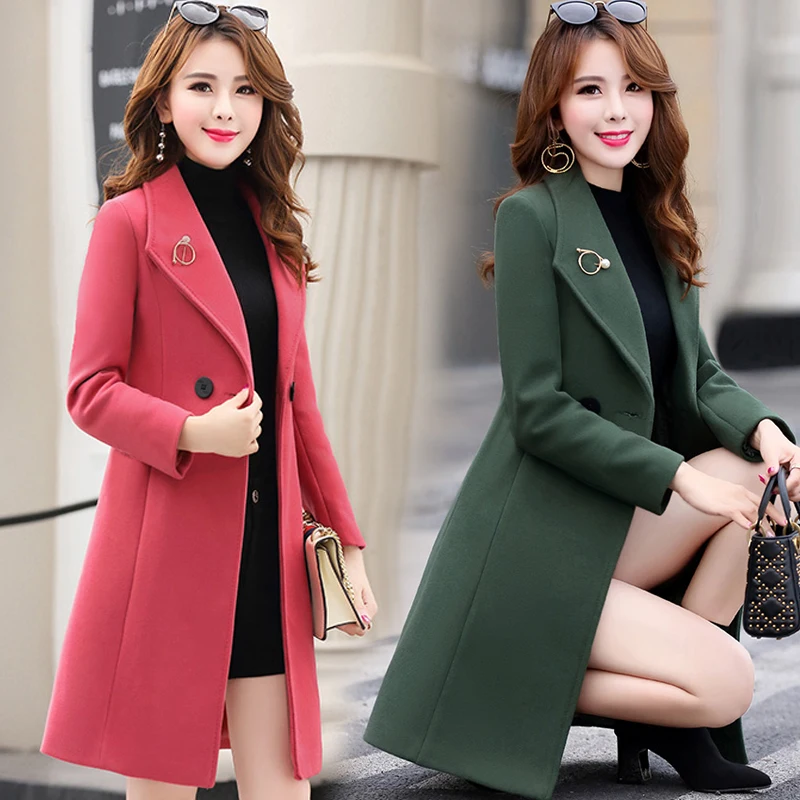 

2019 New Winter Slim Plus Size Women Woolen Jacket Casual Medium Long Solid Color Long Sleeve Winter Wool Coat Women Coats