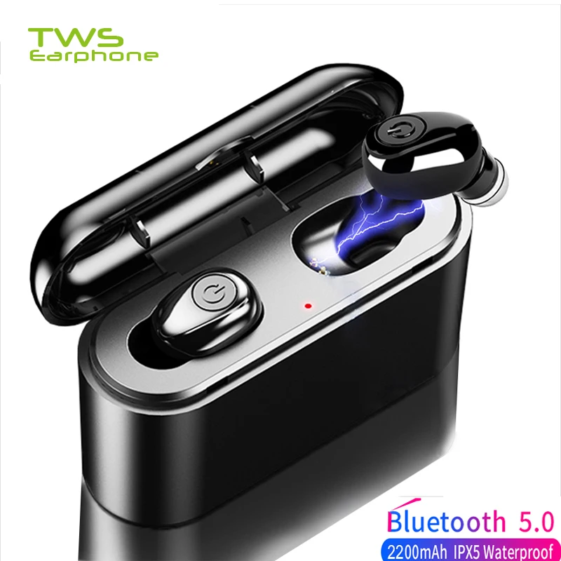 

TWSEarphone X8 Wireless Earphones Bluetooth 5 Earbud TWS 5D Stereo Earbuds Mini Waterproof Headfrees 2200mAh Power Bank